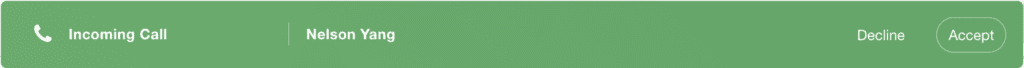 a green notification banner in Gladly showing an incoming call for an Agent