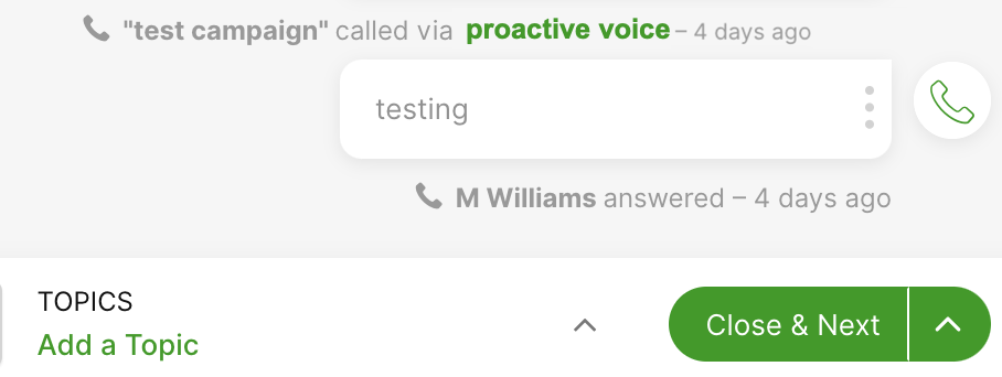 Proactive Voice Campaign updates in the Conversation Timeline 