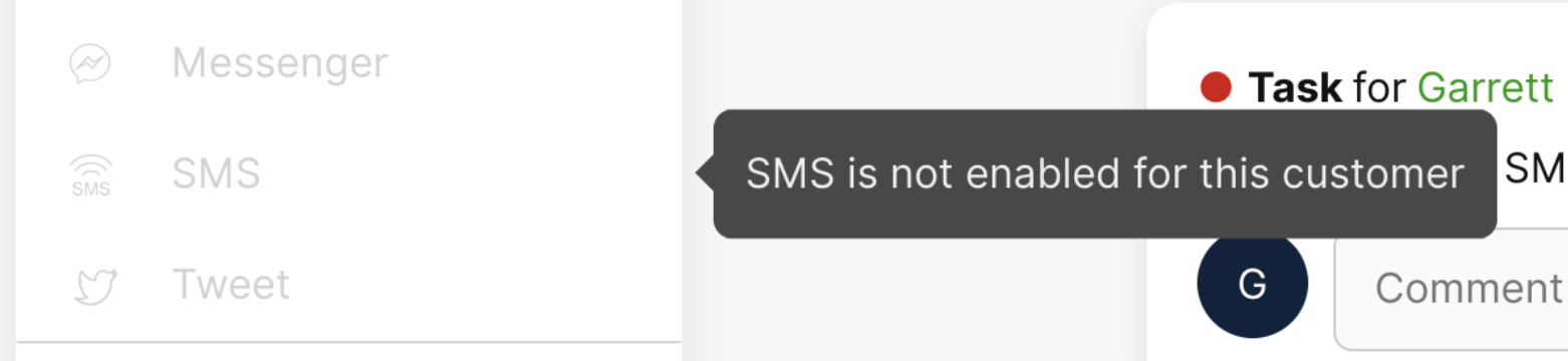 The SMS options unavailable