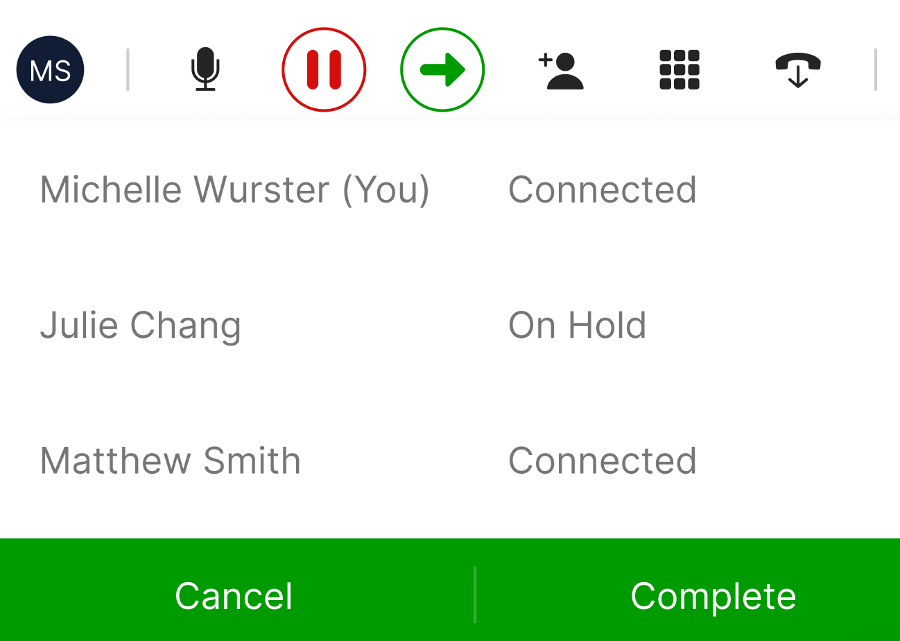 image of the green arrow icon that would Transfer the call to a person participating in the call