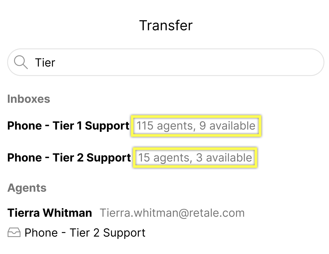 number of agents available in an inbox