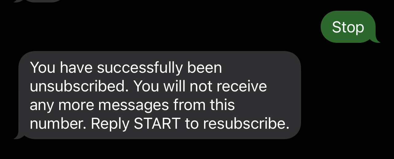 Unsubscribe confirmation