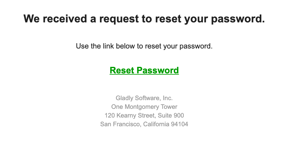 Reset password link sent on the user's email
