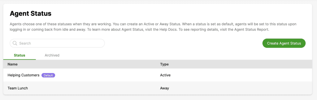 Image showing how to locate Agent Status within Gladly