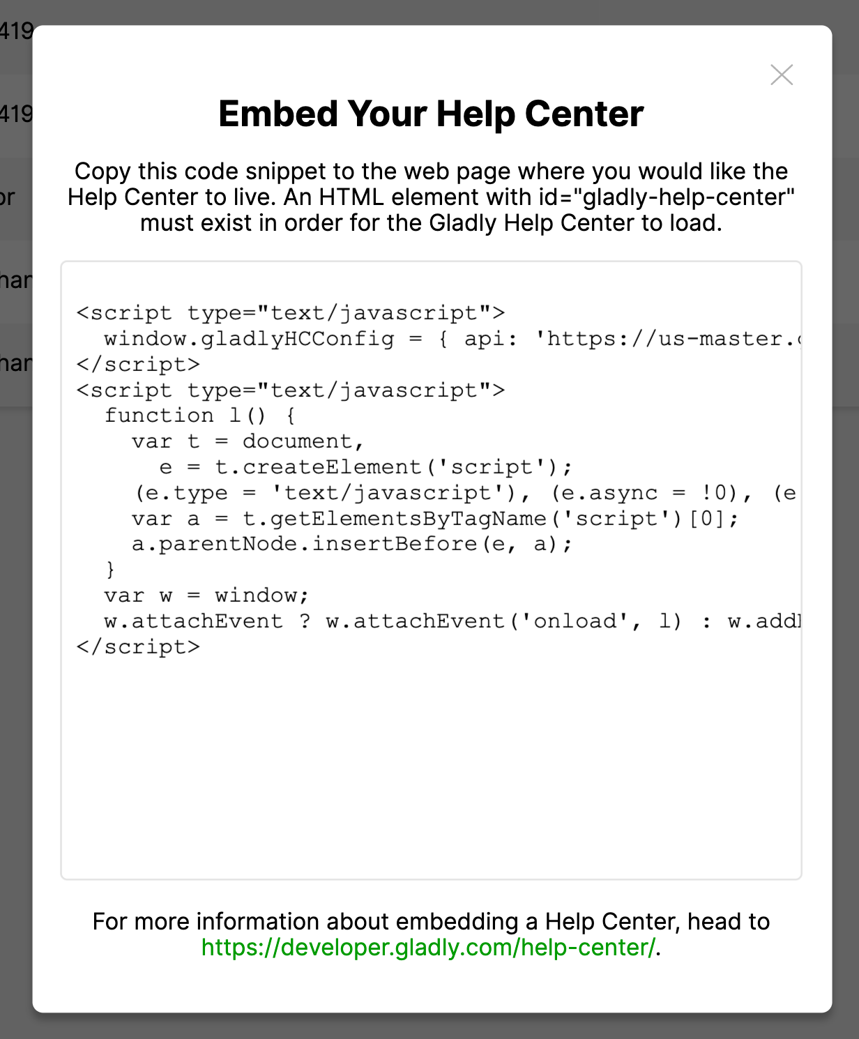 embed the help center code