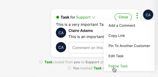 Image showing how to follow a Task in Gladly