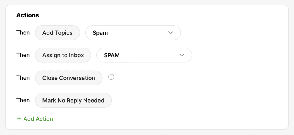 Image showing how to set Rules for Spam in Gladly