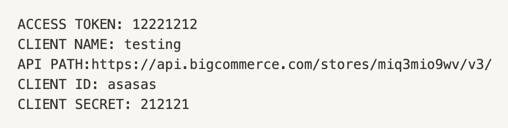 Access token name for BigCommerce