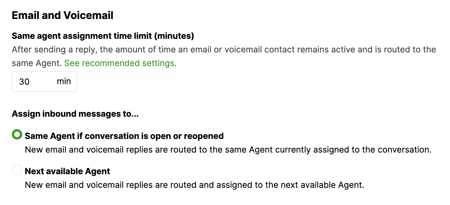 Email and voicemail conversation workflow setting