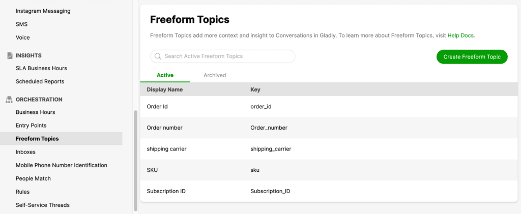 freeform topics settings overview