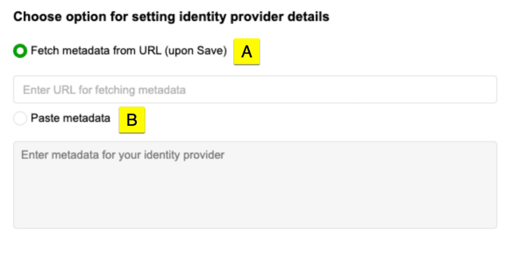 Image showing how to set identity provider details in Gladly for SSO