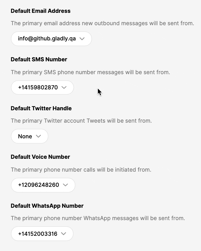 UI to pick a default address for an Inbox in Gladly