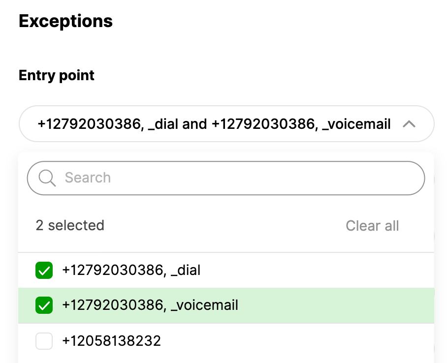 Image showing how to add phone numbers as Exceptions in Gladly
