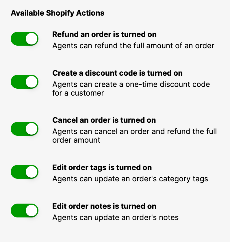 Shopify action toggle