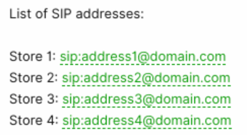 LIst of SIP addresses