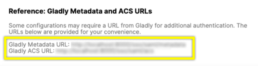 Image showing where to locate Gladly metadata and ACS URLs