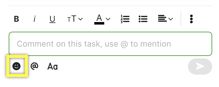 Image showing how to add an emoji to a Task comment