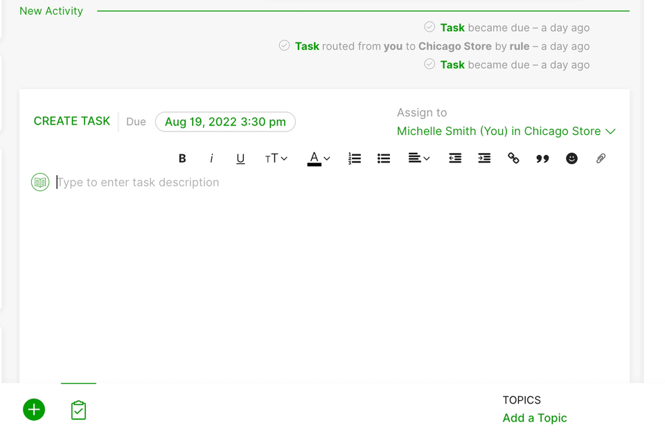 Animated image showing how to add text details to a Task in Gladly