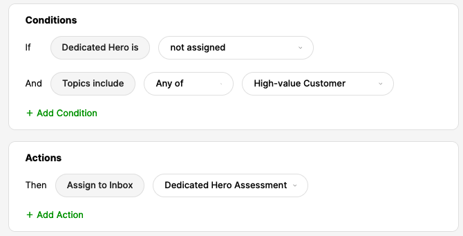 Rule to assign Dedicated Hero to an assessment inbox
