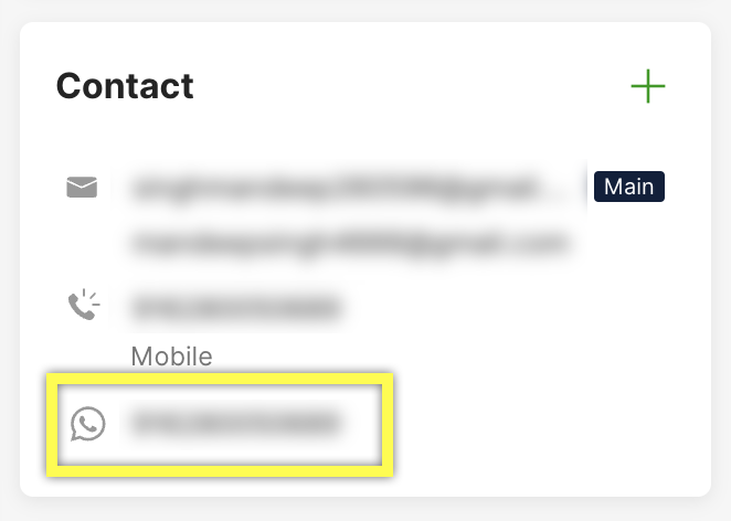 contact details field for WhatsApp
